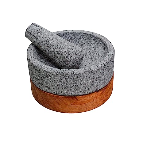 Molcajete Redondo Con Base de Madera