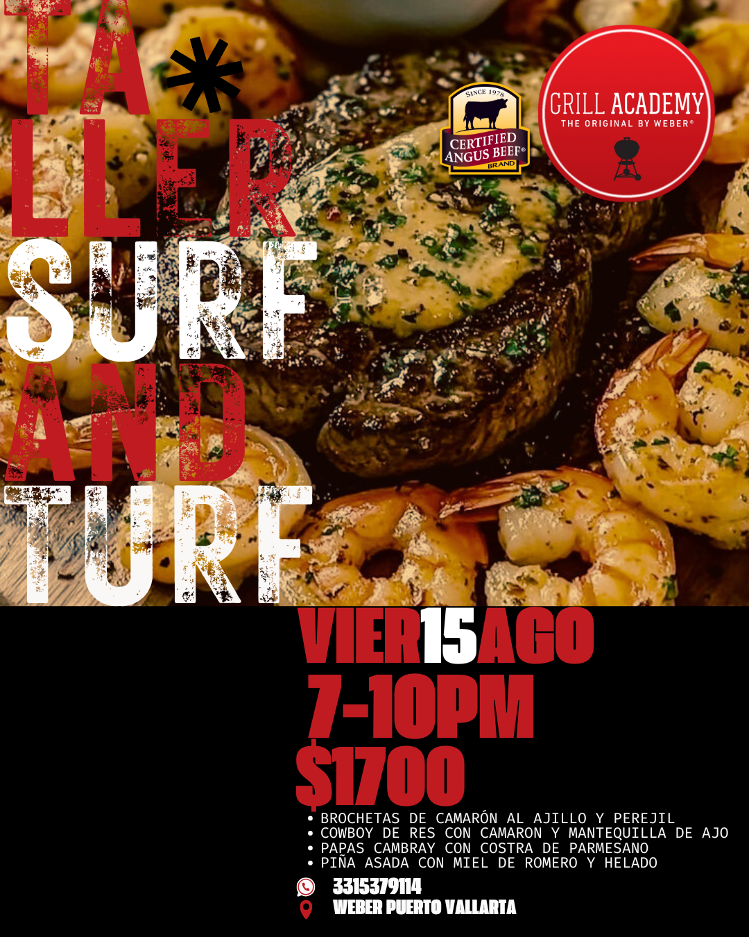 Taller PUERTO VALLARTA Surf & Turf 15 de Agosto